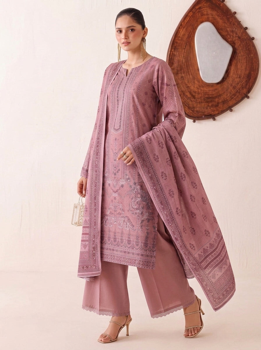 Beechtree 3 Piece Unstitched Dhanak Suit – Digital Print Collection
