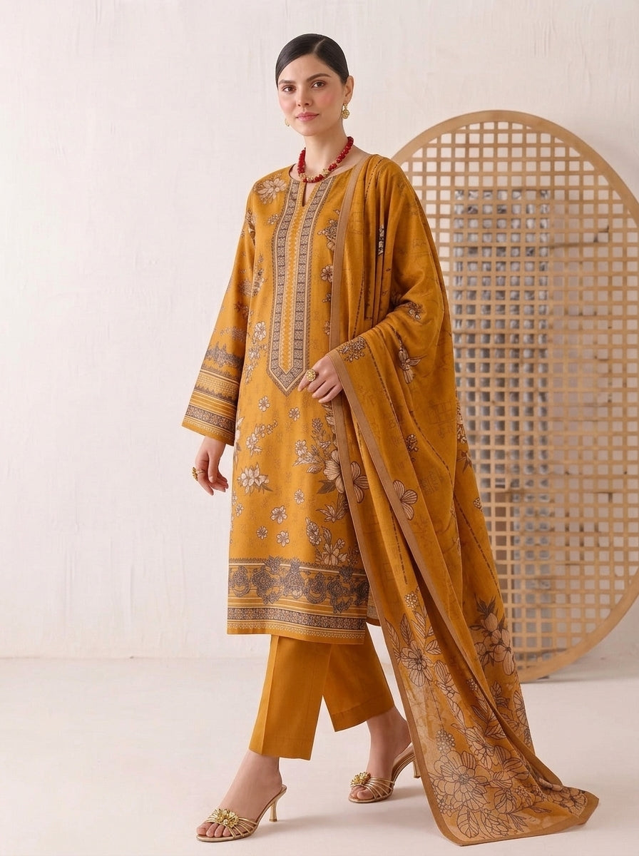 Beechtree 3 Piece Unstitched Dhanak Suit – Digital Print Collection