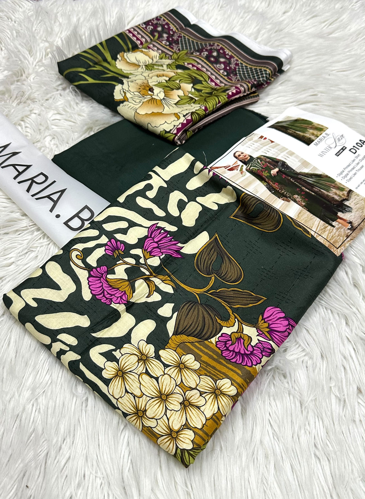 Maria.B Winter Lace D10A ā Peach Floral Linen 3 Piece Winter Collection