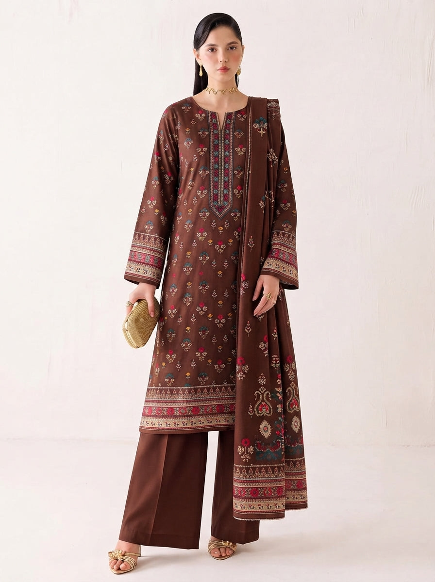 Beechtree 3 Piece Unstitched Dhanak Suit – Digital Print Collection