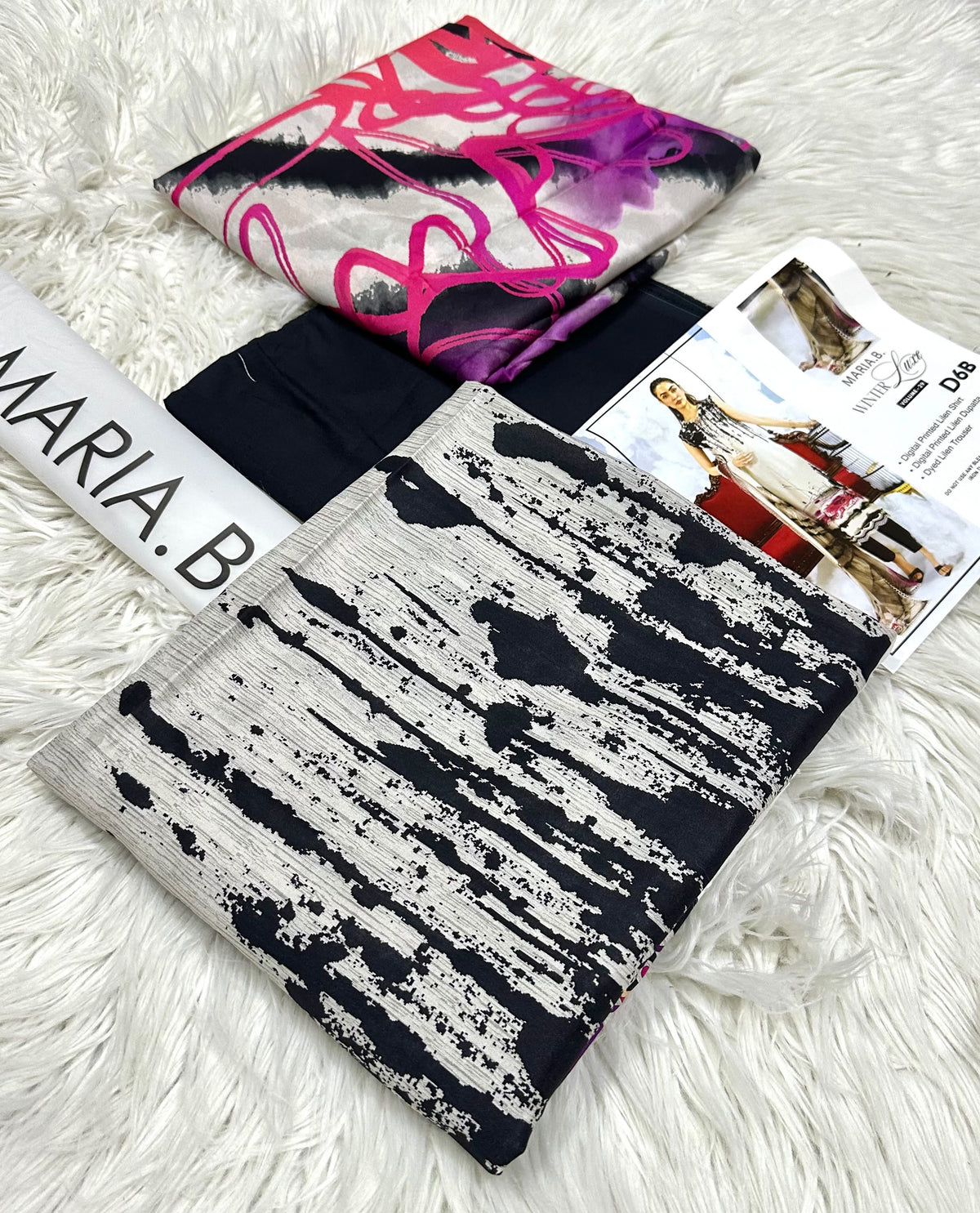Maria.B Winter Lace D6B – Black & White Printed Linen 3 Piece Collection