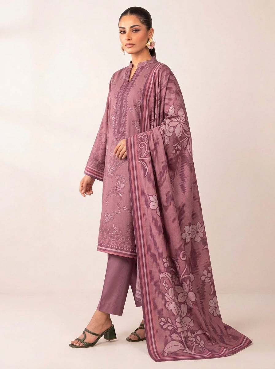 J. 3 Piece Unstitched Dhanak Suit β Digital Print Collection