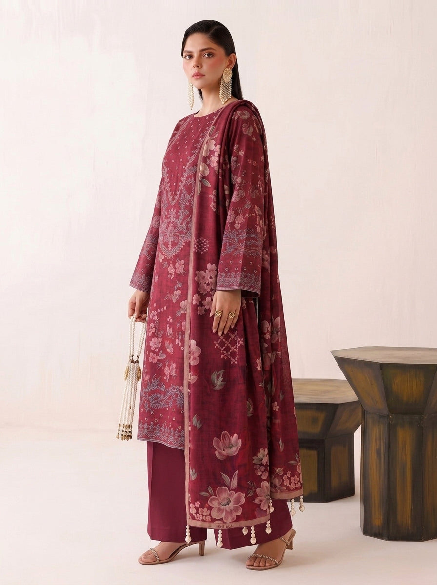 Beechtree 3 Piece Unstitched Dhanak Suit – Digital Print Collection