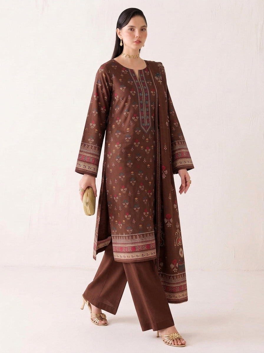 Beechtree 3 Piece Unstitched Dhanak Suit – Digital Print Collection