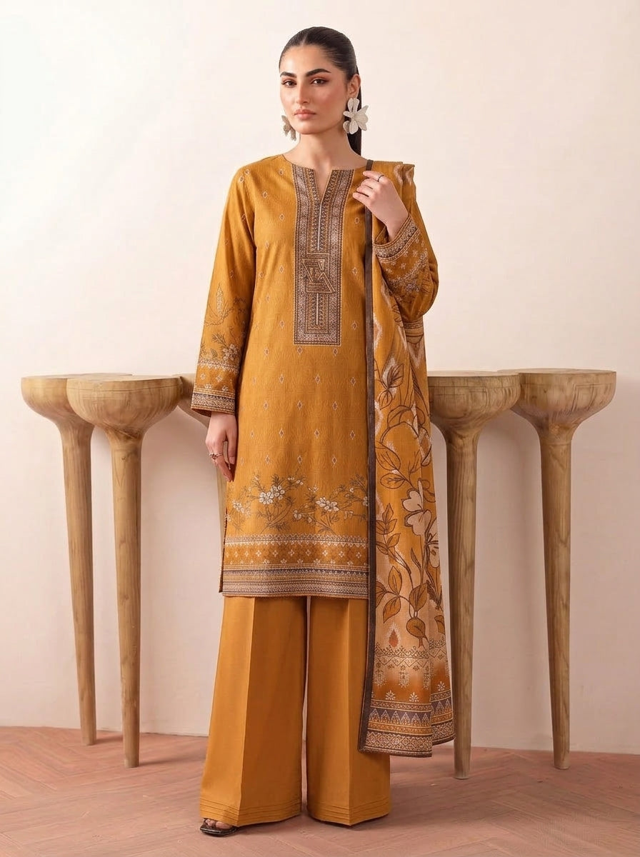 J. 3 Piece Unstitched Dhanak Suit – Digital Print Collection