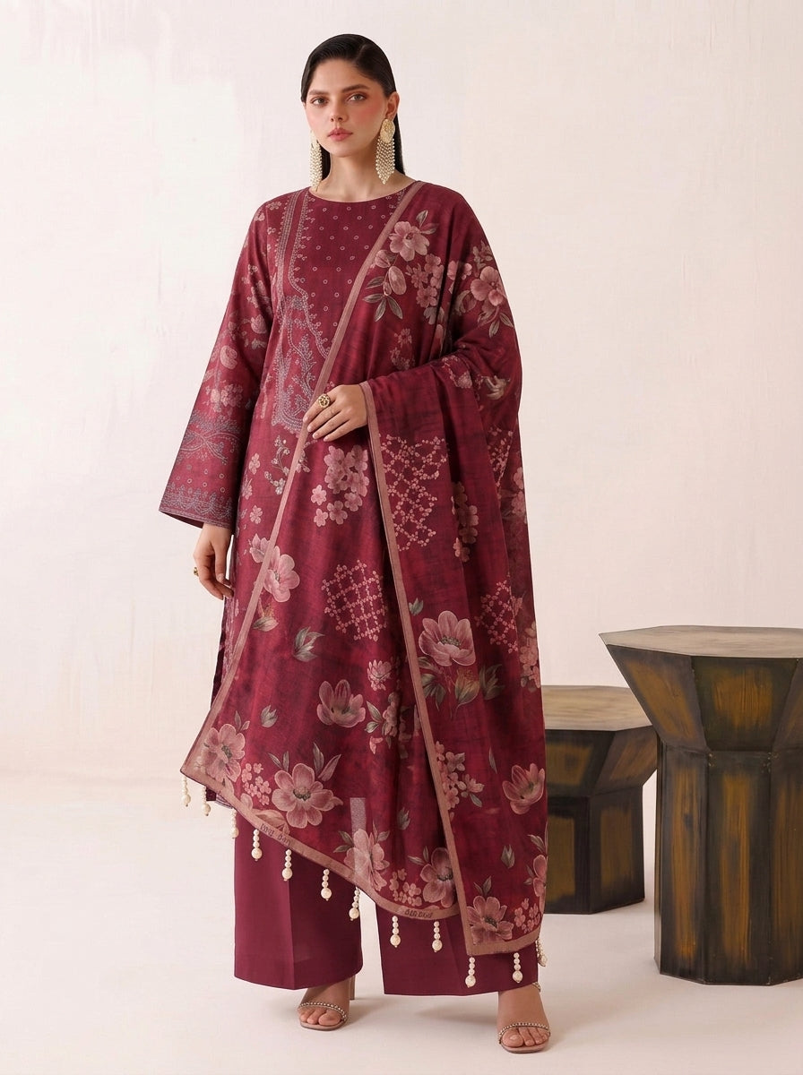Beechtree 3 Piece Unstitched Dhanak Suit – Digital Print Collection
