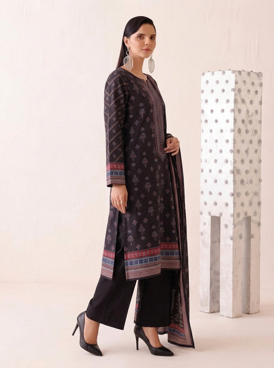 Beechtree 3 Piece Unstitched Dhanak Suit – Digital Print Collection
