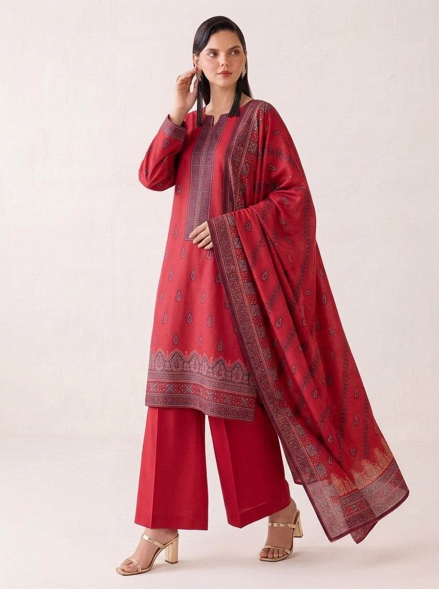 Beechtree 3 Piece Unstitched Dhanak Suit – Digital Print Collection