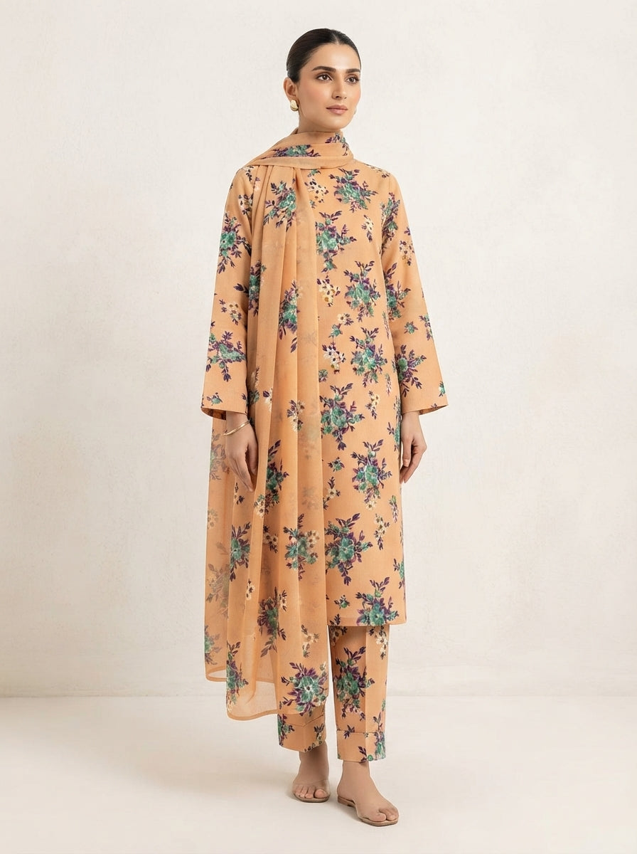 Printed Thai Marina 3 Piece Suit with Wool Shawl