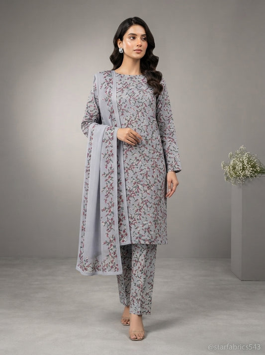 Printed Thai Marina 3 Piece Suit with Wool Shawl