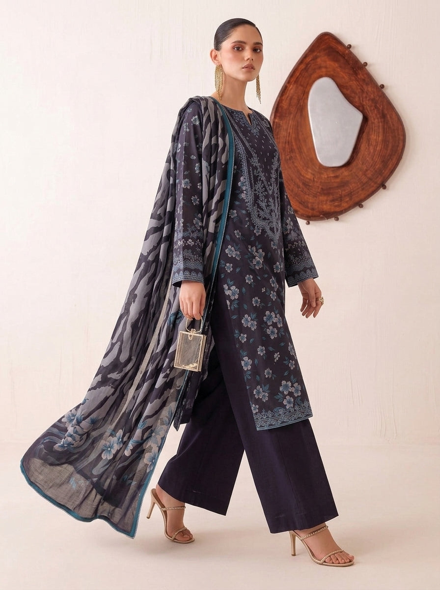 J. 3 Piece Unstitched Dhanak Suit – Digital Print Collection