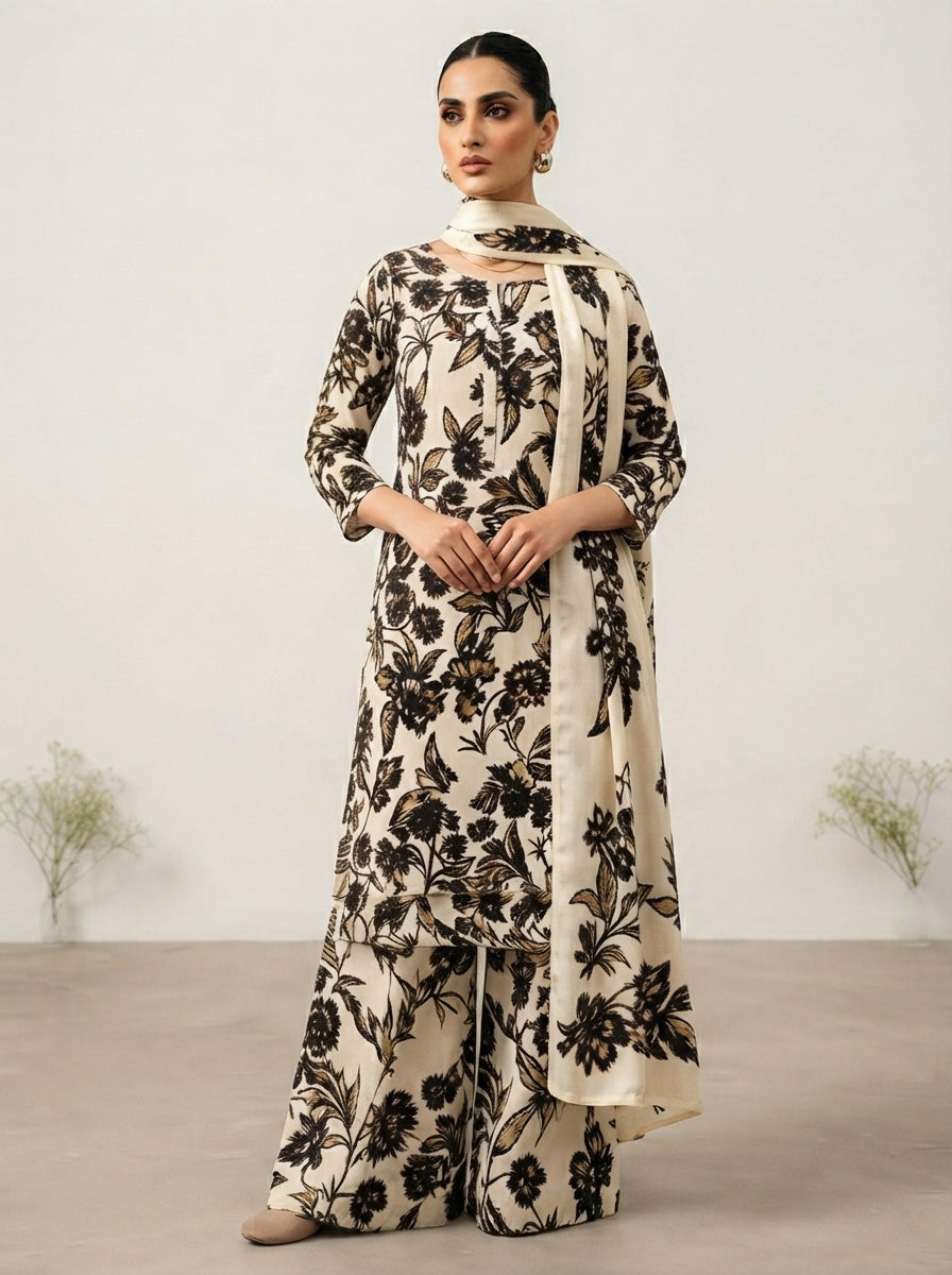 Printed Thai Marina 3 Piece Suit with Wool Shawl