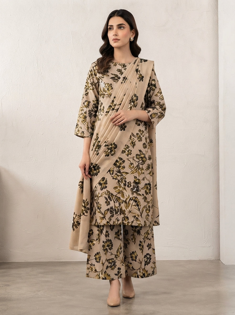 Printed Thai Marina 3 Piece Suit with Wool Shawl