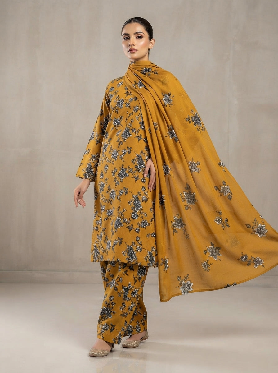Printed Thai Marina 3 Piece Suit with Wool Shawl