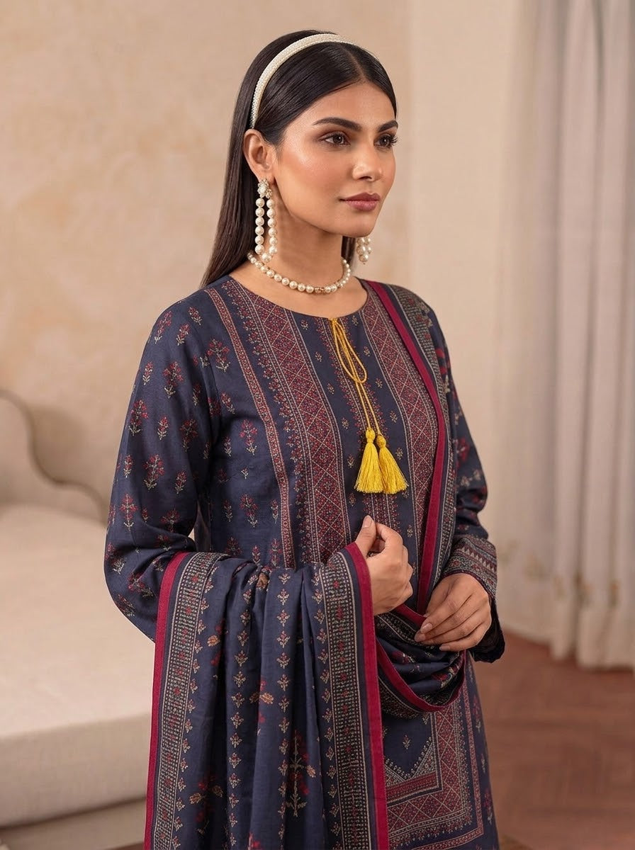 J. 3 Piece Unstitched Dhanak Suit – Digital Print Collection