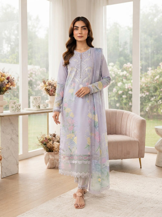 Maria.B Winter Lace D11B – Lavender Floral Digital Printed Linen Suit