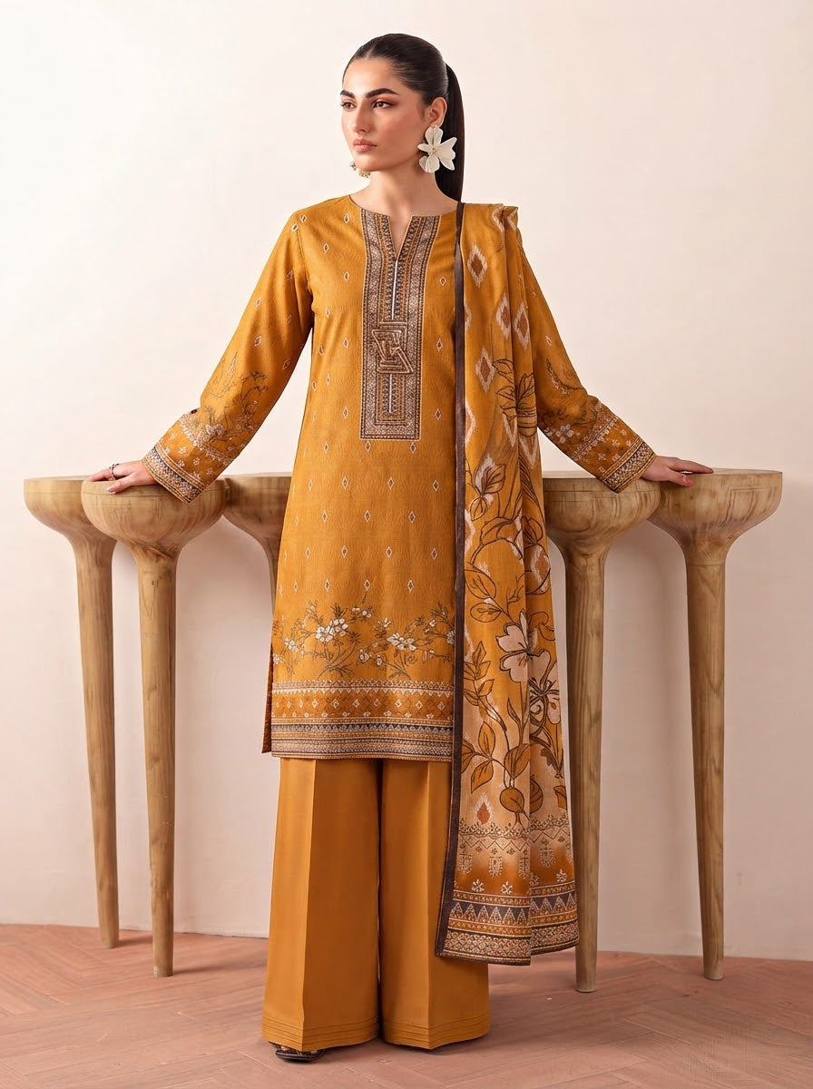 J. 3 Piece Unstitched Dhanak Suit – Digital Print Collection