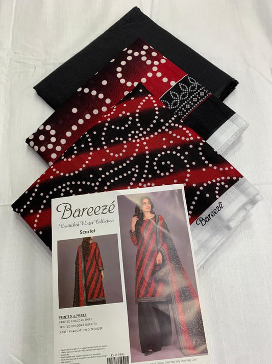 Bareeze Khaddar 3 Piece Unstitched Suit – Printed Collection