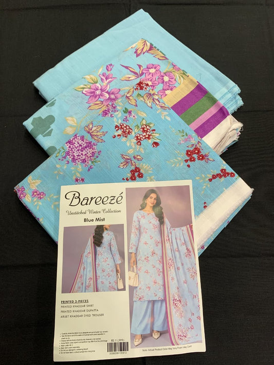 Bareeze Khaddar 3 Piece Unstitched Suit – Printed Collection