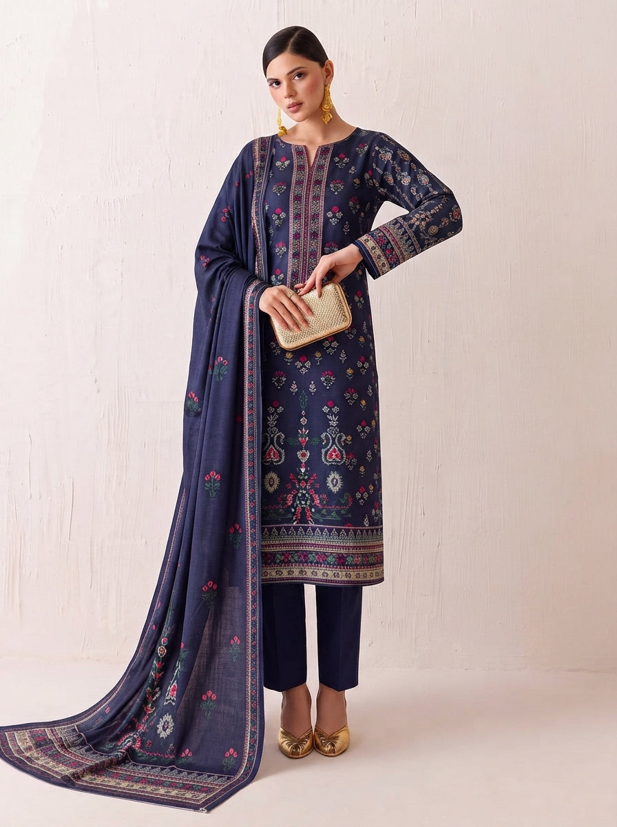 Beechtree 3 Piece Unstitched Dhanak Suit – Digital Print Collection