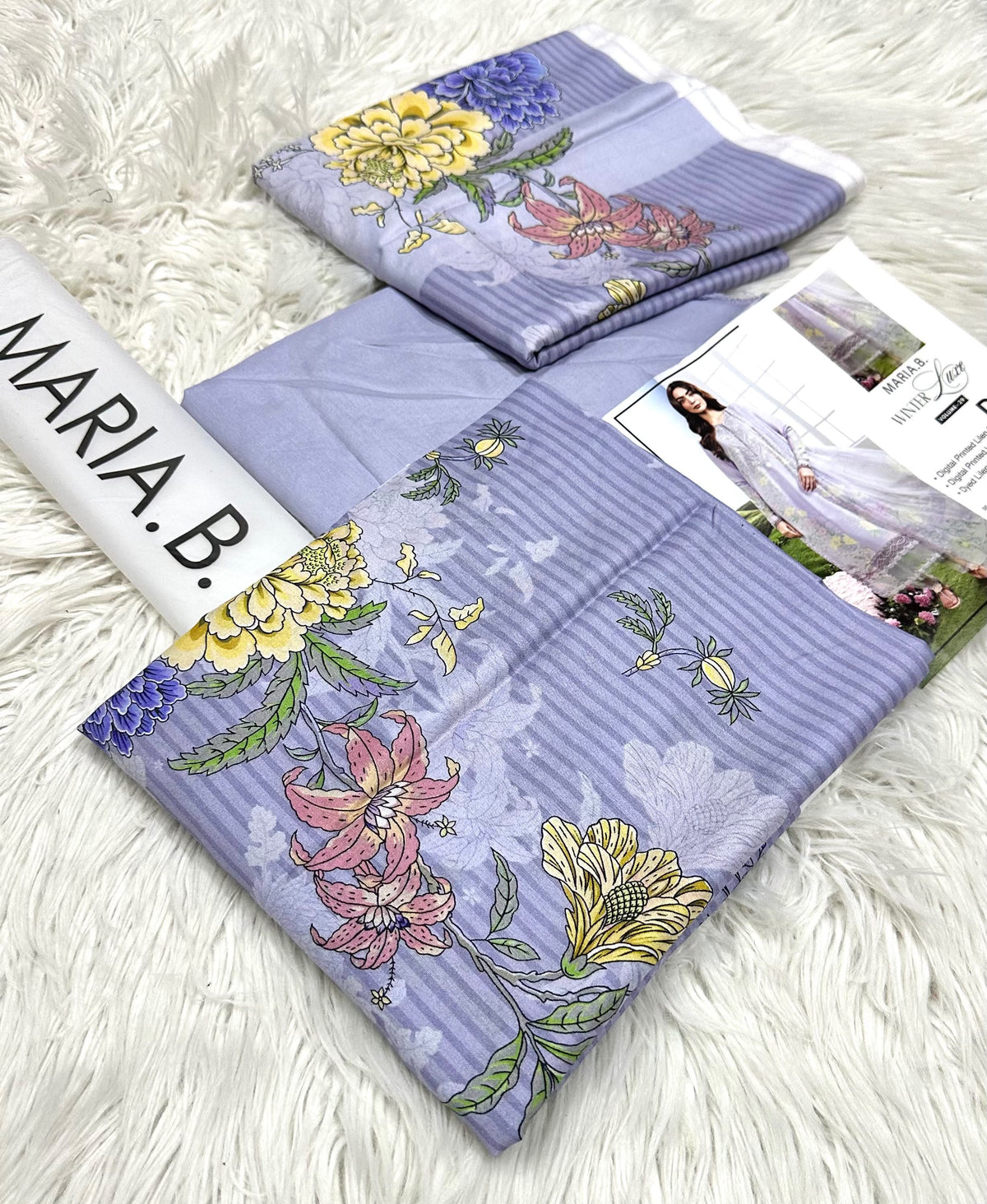 Maria.B Winter Lace D11B – Lavender Floral Digital Printed Linen Suit