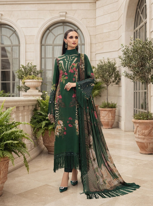 Maria.B Winter Lace D10A – Peach Floral Linen 3 Piece Winter Collection