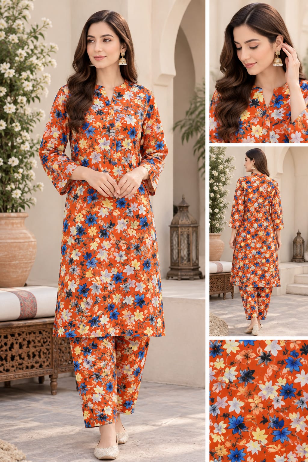 Premium Stone Linen All-Over Printed 2-Piece Suit – Matching Shirt &amp; Trouser