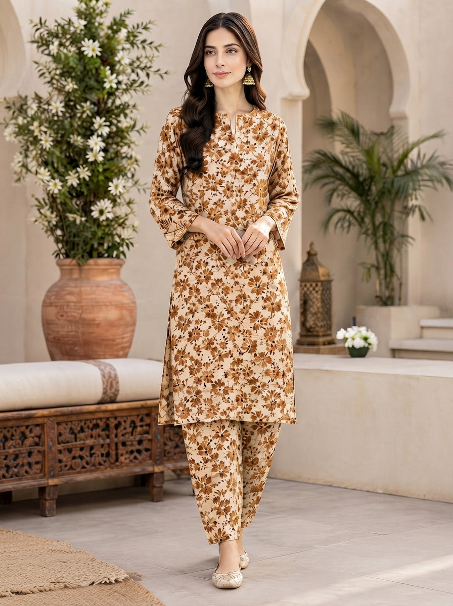 Premium Stone Linen All-Over Printed 2-Piece Suit – Matching Shirt & Trouser
