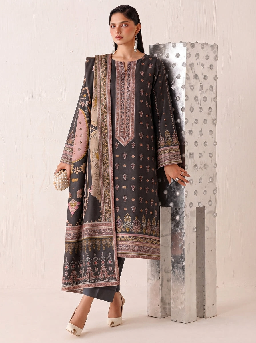 Beechtree 3 Piece Unstitched Dhanak Suit – Digital Print Collection