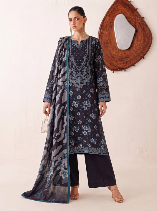 J. 3 Piece Unstitched Dhanak Suit – Digital Print Collection