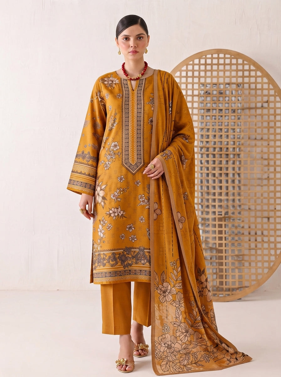 Beechtree 3 Piece Unstitched Dhanak Suit – Digital Print Collection