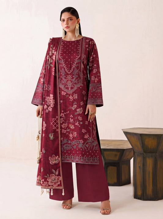 Beechtree 3 Piece Unstitched Dhanak Suit – Digital Print Collection