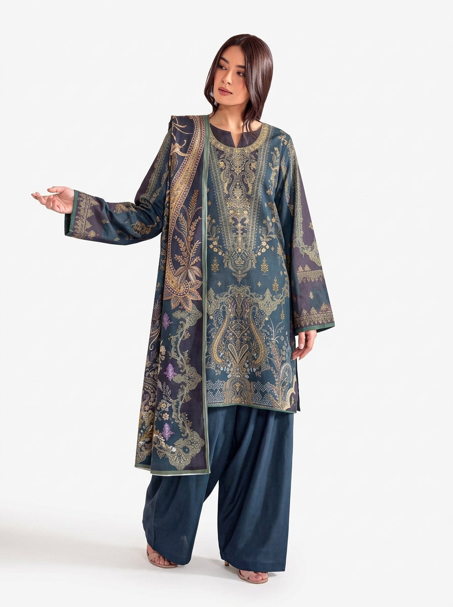 Sana Safinaz 3 Piece Unstitched Linen Suit – Digital Print Collection