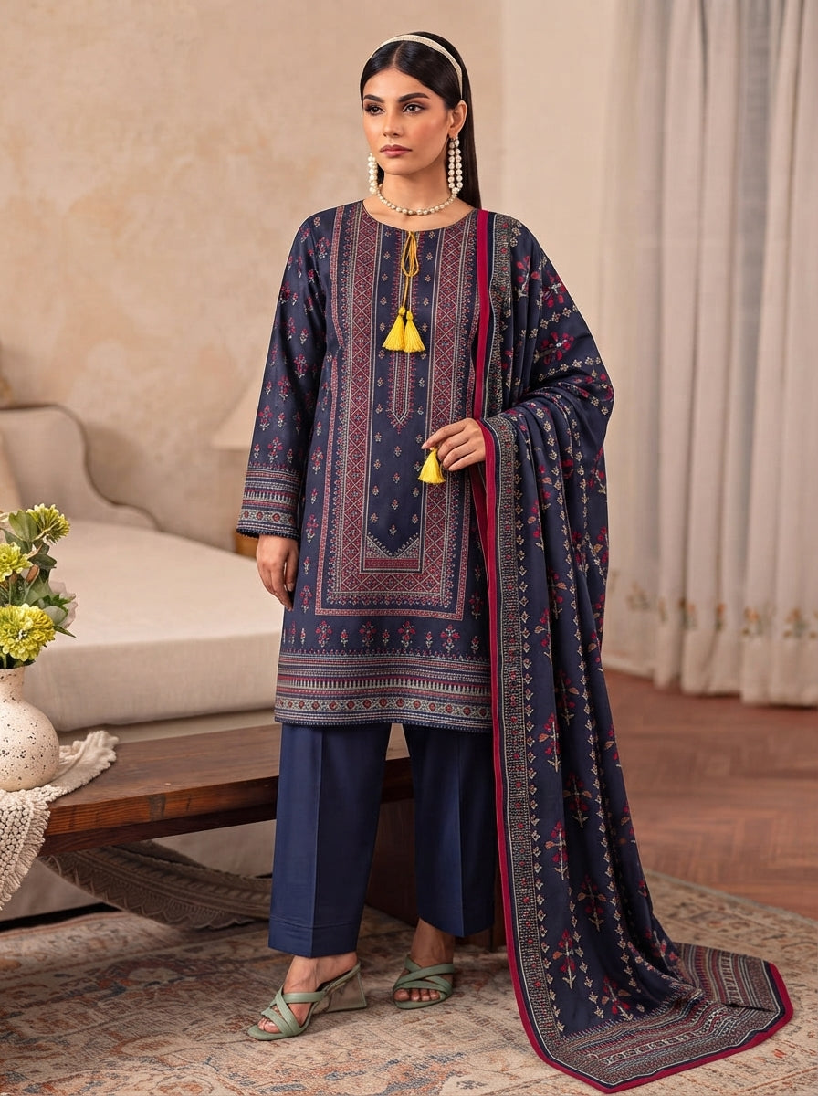 J. 3 Piece Unstitched Dhanak Suit – Digital Print Collection
