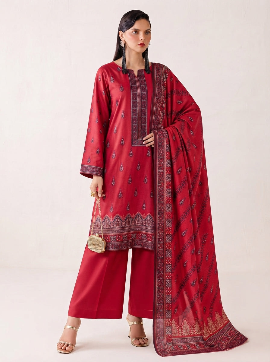 Beechtree 3 Piece Unstitched Dhanak Suit – Digital Print Collection