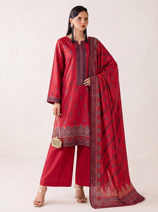 Beechtree 3 Piece Unstitched Dhanak Suit – Digital Print Collection