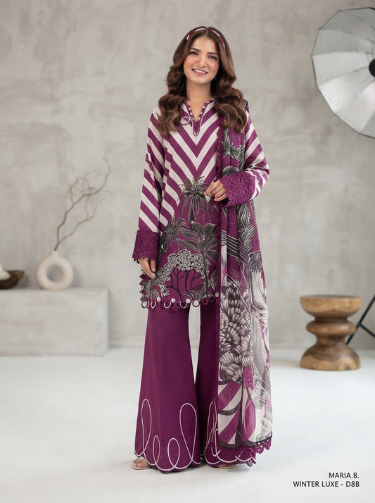 Maria.B Winter Lace D8B – Magenta Black Printed Linen 3 Piece Suit