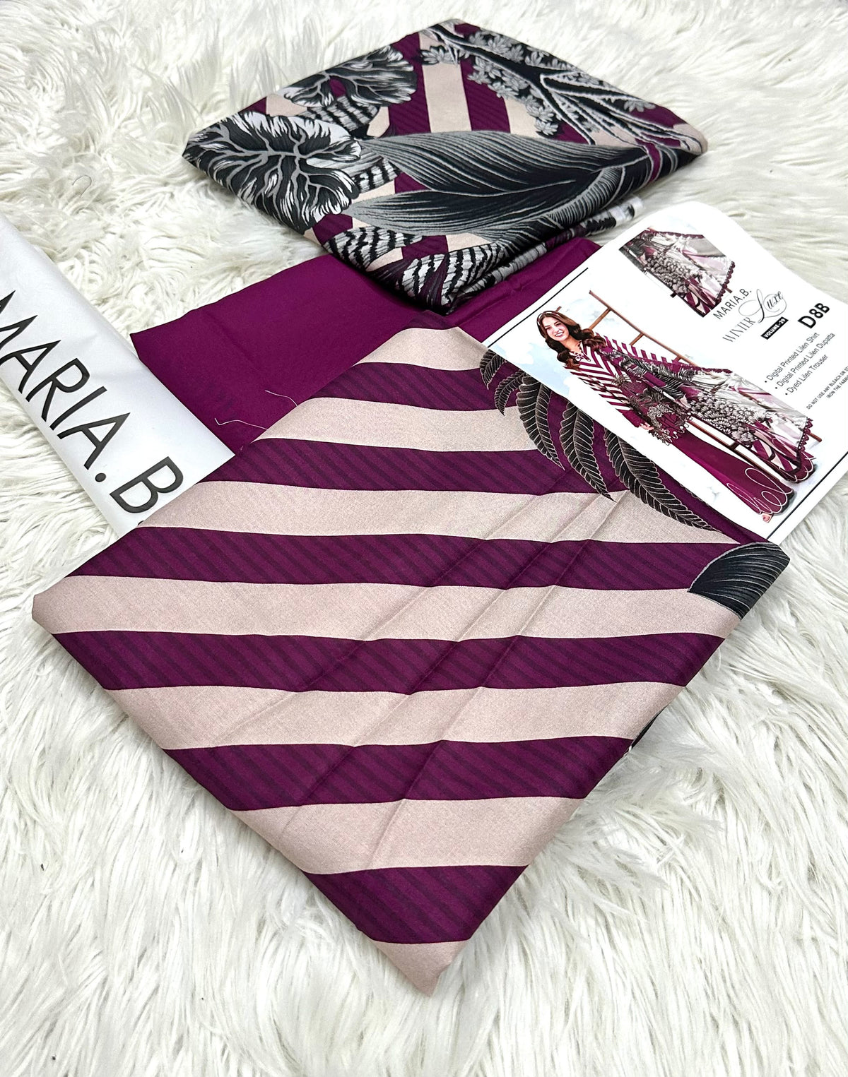 Maria.B Winter Lace D8B – Magenta Black Printed Linen 3 Piece Suit
