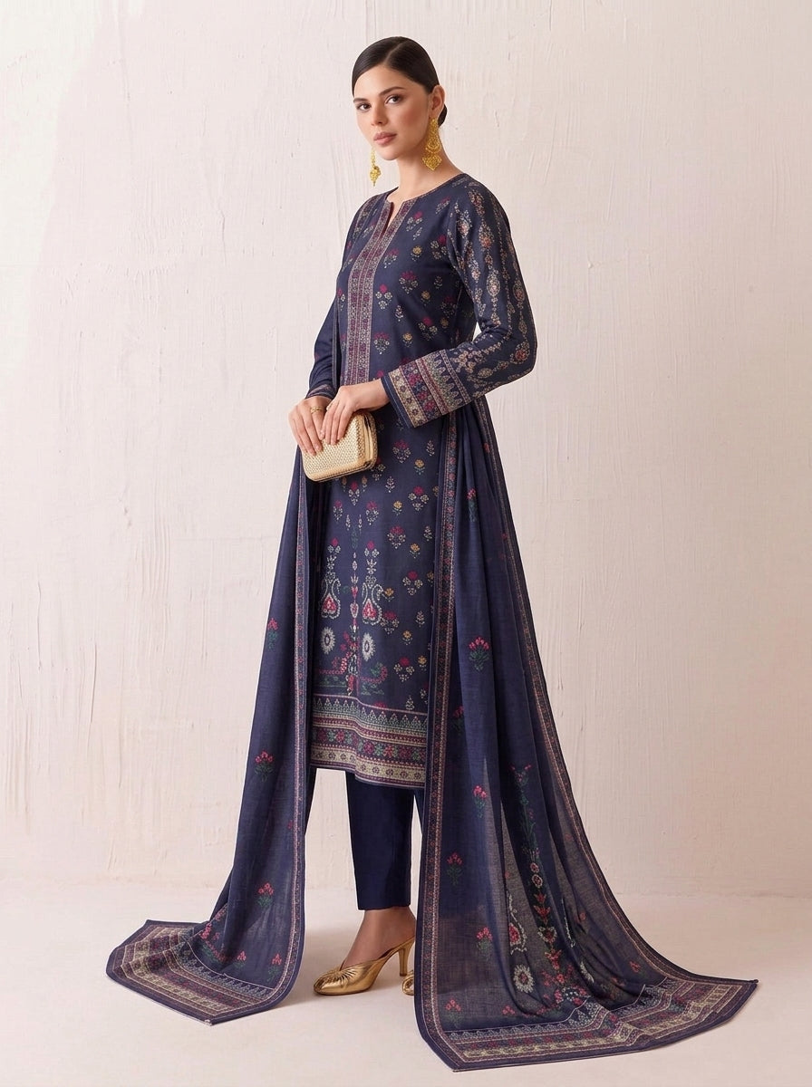 Beechtree 3 Piece Unstitched Dhanak Suit – Digital Print Collection