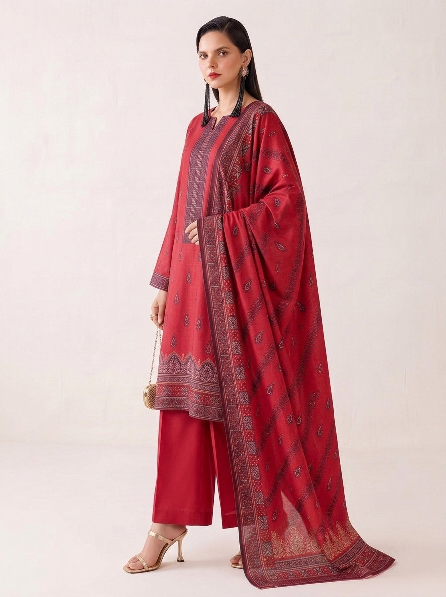 Beechtree 3 Piece Unstitched Dhanak Suit – Digital Print Collection