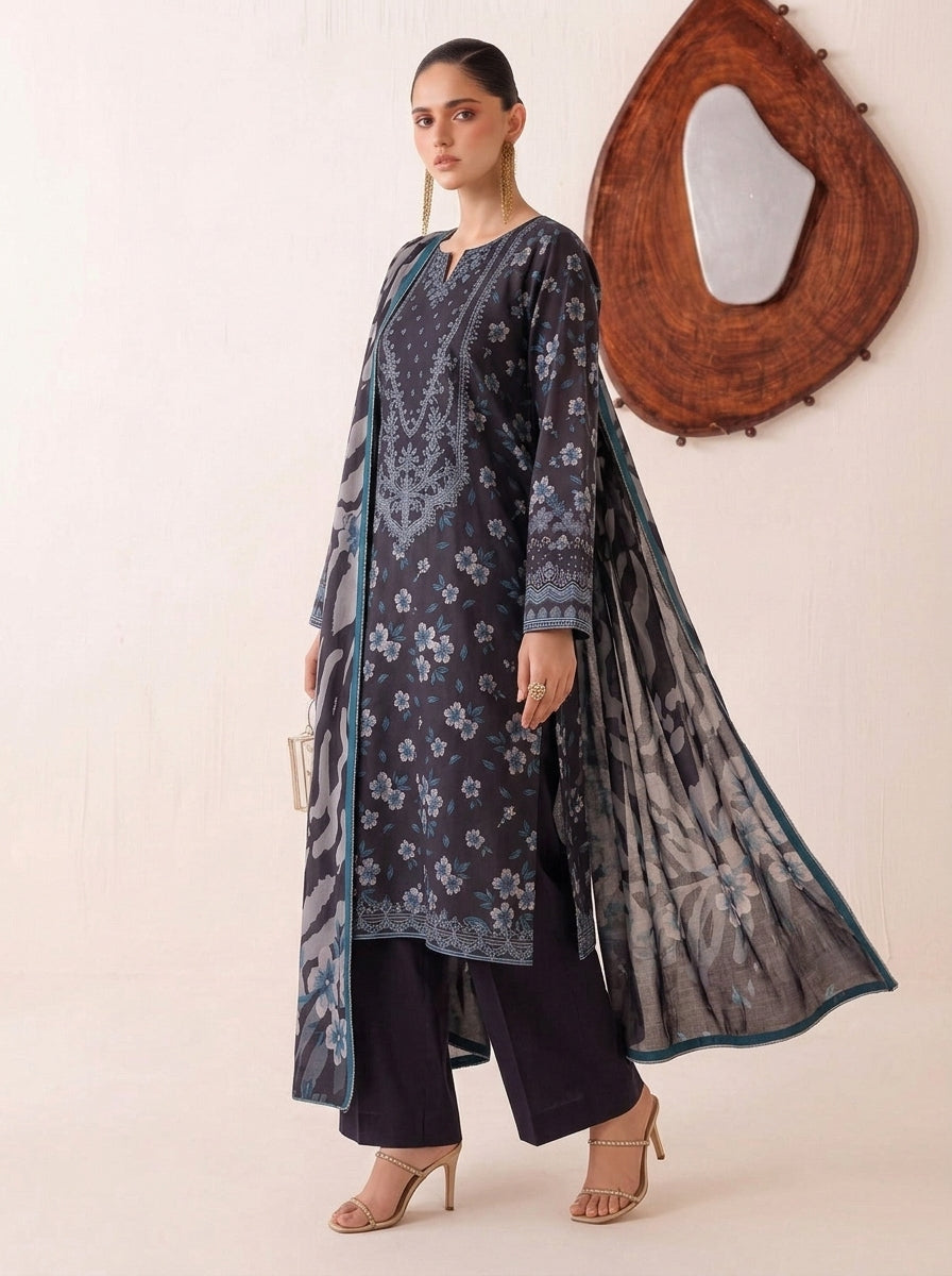 J. 3 Piece Unstitched Dhanak Suit – Digital Print Collection