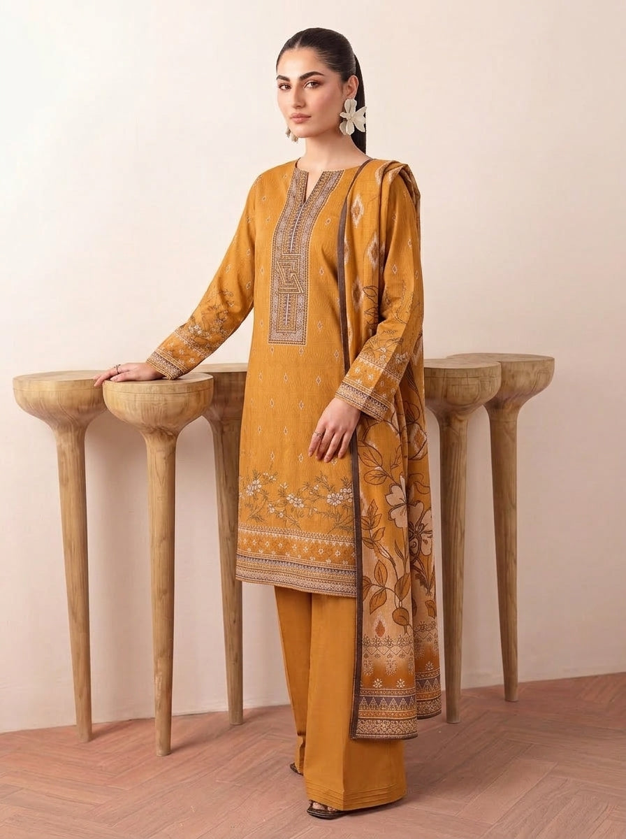 J. 3 Piece Unstitched Dhanak Suit – Digital Print Collection