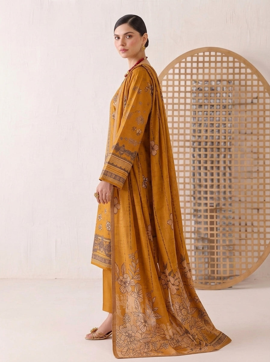 Beechtree 3 Piece Unstitched Dhanak Suit – Digital Print Collection