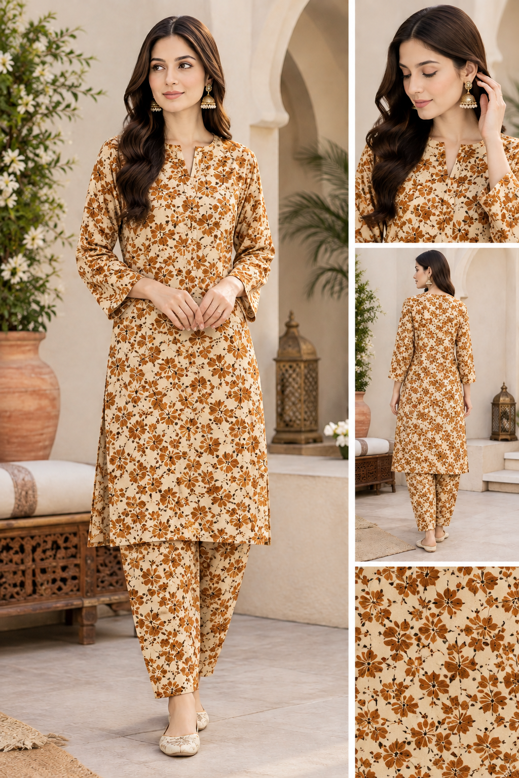 Premium Stone Linen All-Over Printed 2-Piece Suit – Matching Shirt & Trouser